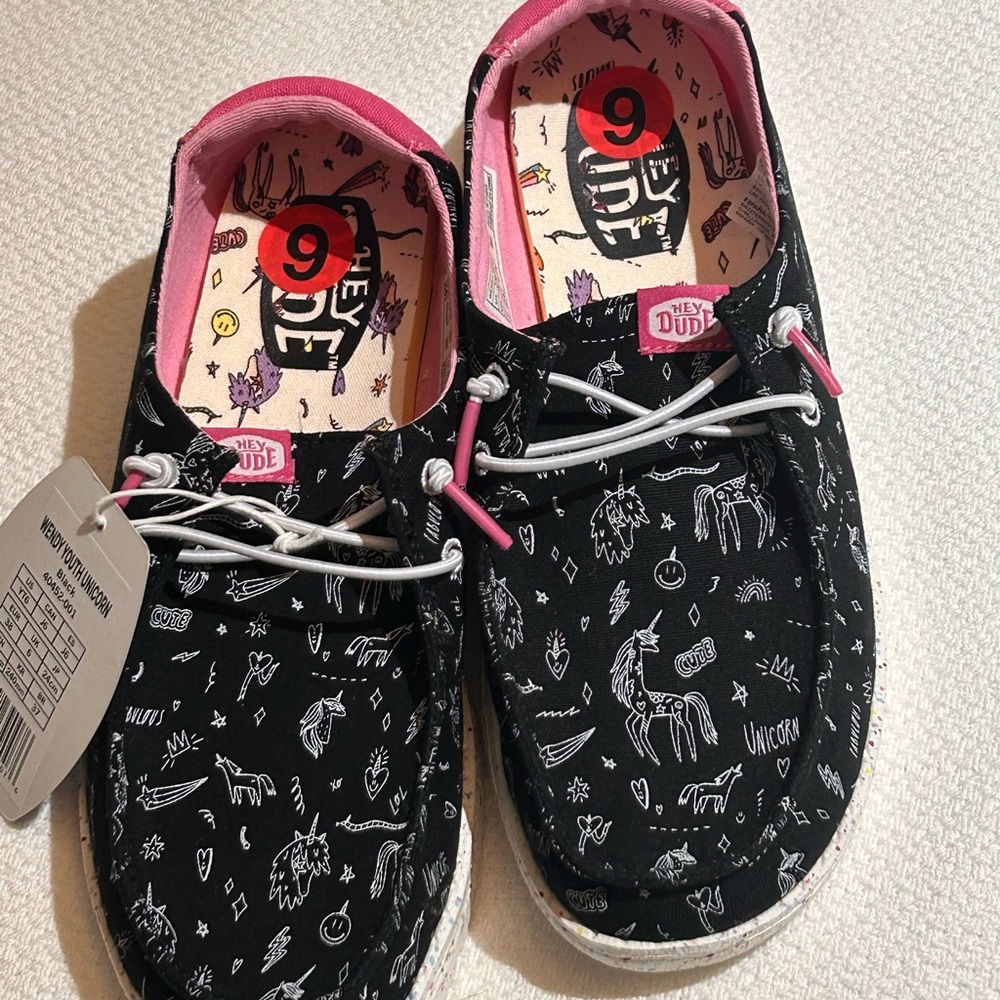 Hey Dude Kids' Black and Pink Unicorn Sneakers